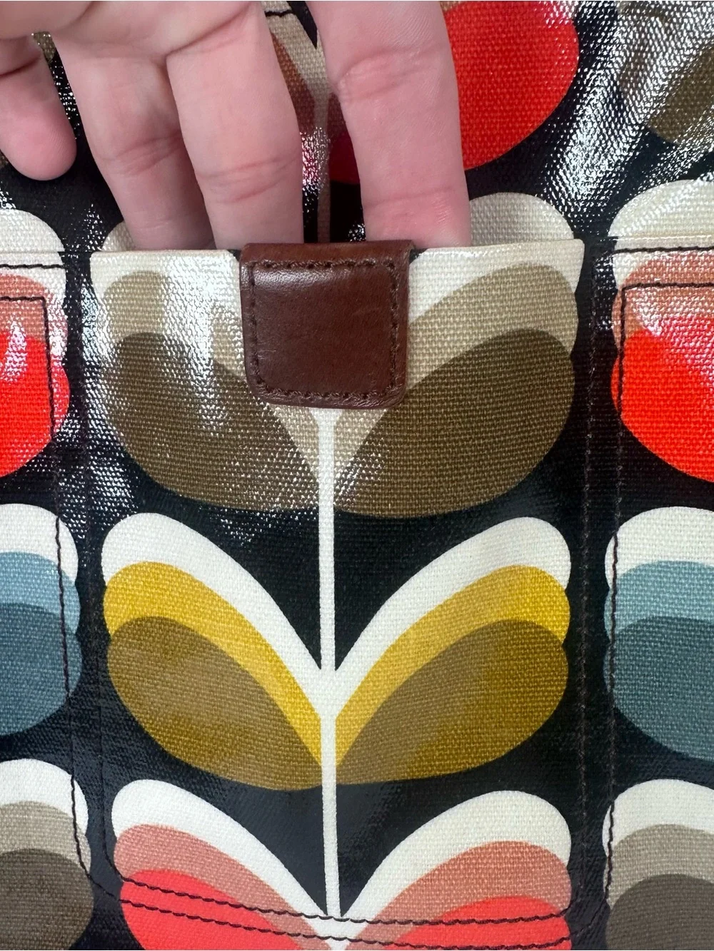 Orla Kiely Stem Print Coated Canvas Purse Retro Mod Floral Shoulder Tote Bag - Picture 5 of 16